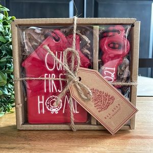 Rae Dunn OUR FIRST HOME + 2021 Christmas Ornament Set RED